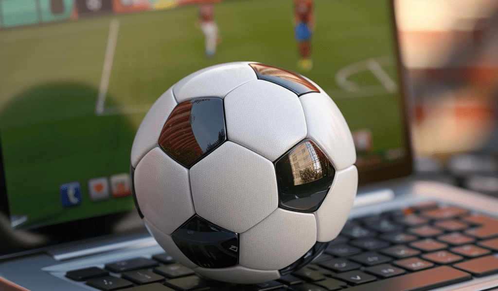 A soccer ball on a laptop